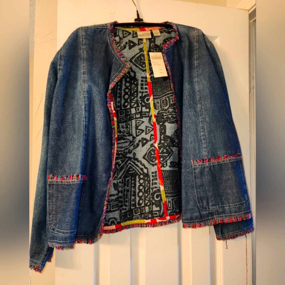 Denim jacket with colorful detail